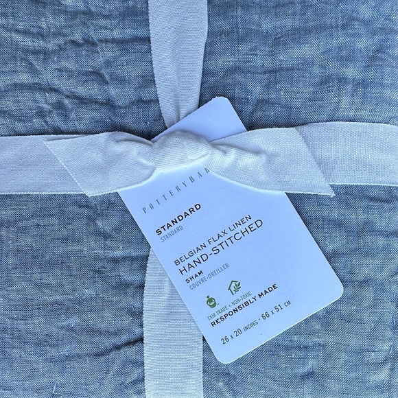 NWT | TWO POTTERY BARN STANDARD SIZE HAND-STITCHED BELGIAN LINEN CHAMBRAY SHAMS - Picture 8 of 8